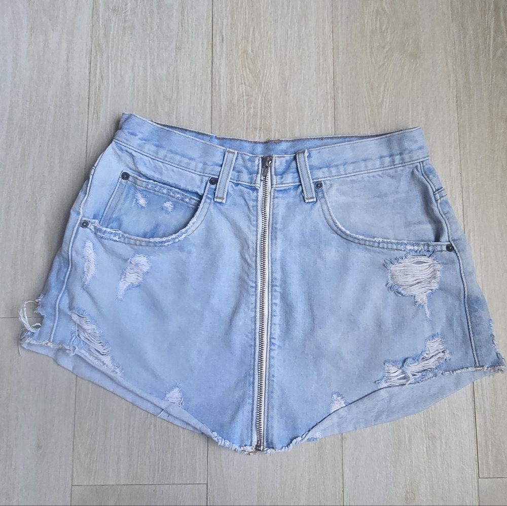 Carmar Light Blue Distressed Denim Mini Skirt
